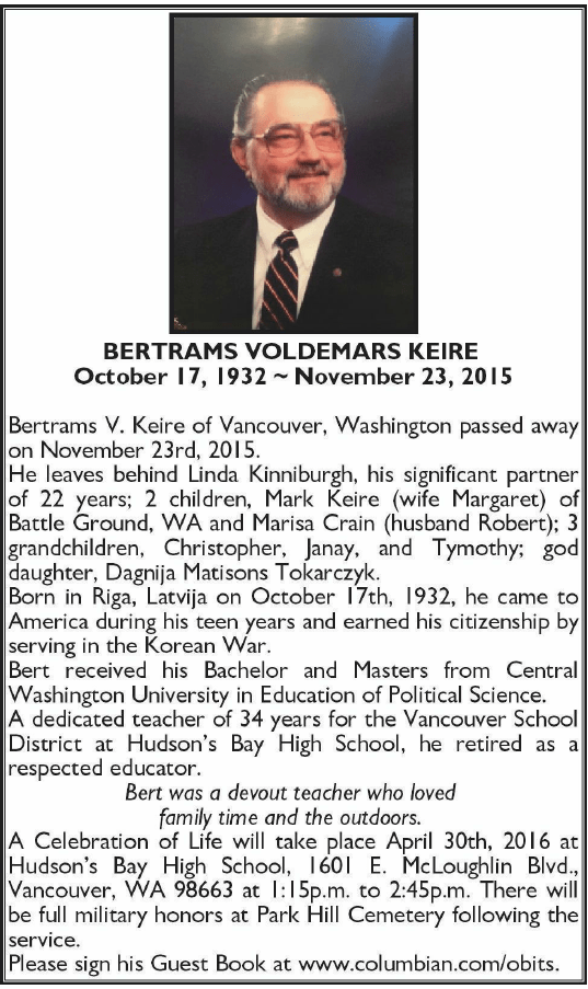 Bert Keire obituary