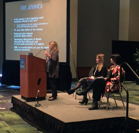 Deb Drandoff at the podium with Joy Lyons and Michele Larsen at right giving their presentation at the AESD conference this November.