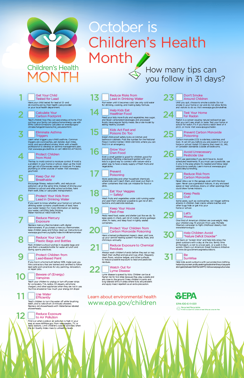 Click the image to download a poster from the EPA with a checklist of health tips.