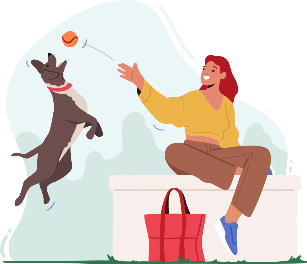 Woman playing with dog