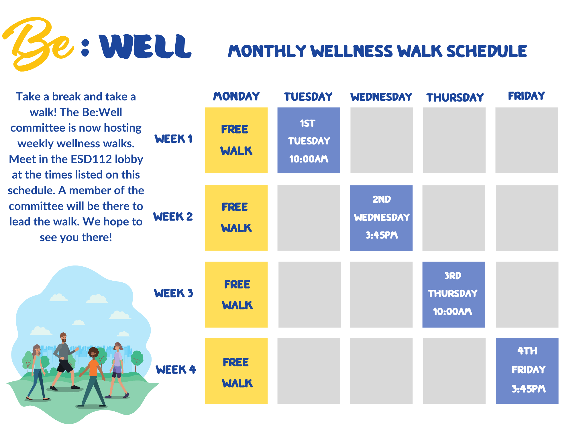 BeWell Walking schedule
