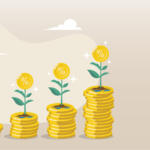 decorative image showing increasing stacks of coins with coin flowers growing out of them.